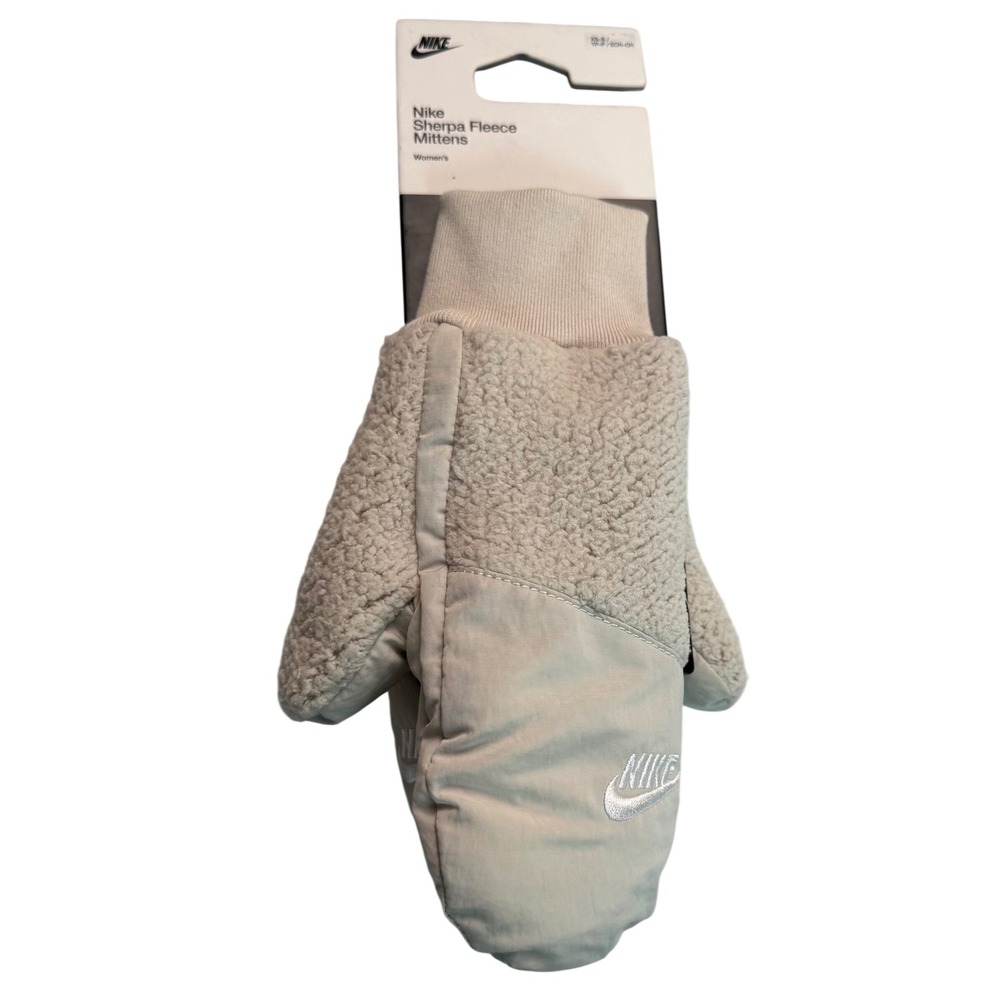 Nike Sherpa Fleece Mittens Womens XS/S Oatmeal Bone NEW